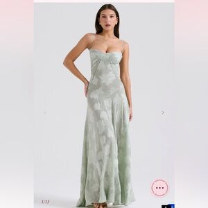 Pistachio Floral Lace Back Maxi Dress